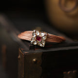 Luminous Mesh Rose Gold Bangles Bracelet with Red Kundan and Stones: Statement Cuff