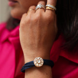 Italian Luminous Mesh Blue Bangles Bracelet with Kundan: Statement Cuff