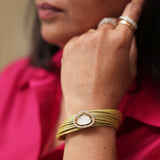 Luminous Mesh Gold Bangles Bracelet with White Kundan and Stones: Statement Cuff