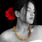 Signature beaded necklace with Tibetan Side pendant and Yellow beads