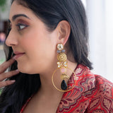Statement earrings with Kundan and black quartz