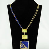 Gold plated Lapis Lazuli and Moss Agate pendant Necklace (Ananya Collection)