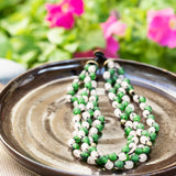 Green & White African Krobo Glass Beads in Berry Style (Macreme Knots) (A'marie Collection)