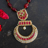 Beautifully handcrafted temple jewelry pendant set in 1 gm gold foaming case strung with shell pearls and colored Duldul beads