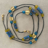 Blue and Yellow African recycled Glass Krobo Beads Mask Chain