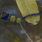 Gold plated Lapis Lazuli and Moss Agate pendant Necklace (Ananya Collection)