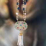 Unique Monalisa Glass cut stone pendant necklace