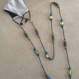 Blue and Yellow African recycled Glass Krobo Beads Mask Chain