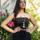 Gold plated Lapis Lazuli and Moss Agate pendant Necklace (Ananya Collection)