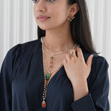 Dainty silver neckpiece paired with pearls and kemp stones