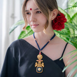 Deep Blue & Gold Statement necklace (Pure Silver)