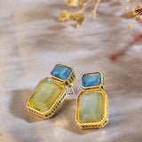 Semi-Precious Yellow Citrine and Blue Topaz Earrings