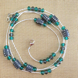 Green Crystals and African Recycled Glass Krobo Beads Mask Chain