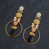 Statement earrings with Kundan and black quartz