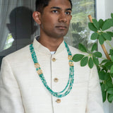 Shaded green multi-layered crystal beads necklace