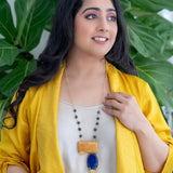 Lotus motif natural stones studded pendant chain