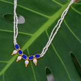 Beautiful dainty neckpiece handcrafted with silver, pearls, kemp stones, and kundan
