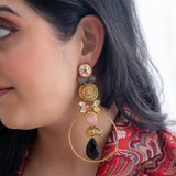 Statement earrings with Kundan and black quartz