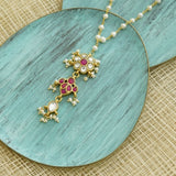 Dainty Neckpiece made with pearls, silver, kundan and kemp stones