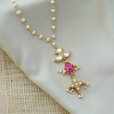 Dainty neckpiece with pearls, silver, kundan, and kemp stones