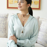 Dainty neckpiece with pearls, silver, kundan, and kemp stones