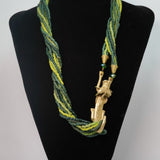 Lion pendant with shades green ceramic beads (African Collection)