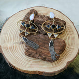Gold plated earrings with Moonstone and Tourmaline stones (RUI Collection)