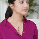 Handcrafted neckpiece made using pearls, silver, kemp stones and red onyx