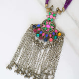 Afghani pendant paired with purple crystals ( Malak - Boho Collection)