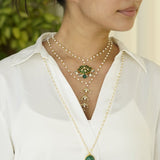 Neckpiece made with pearls, silver, kundan, kemp stones and onyx stone