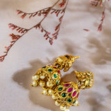 Dainty elephant Jhumka, with Pink and Emerald Kundan Design and Moti