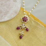 Beautiful neckpiece made with pearls, silver, kundan, kemp stones, and  red onyx