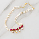 Beautiful dainty neckpiece handcrafted with silver, pearls, kemp stones, and kundan