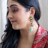 Unique statement earrings with kundan & aquamarine stone