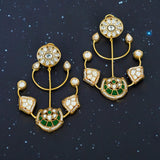 Rajwada Style Statement Earrings with kundan and green stones