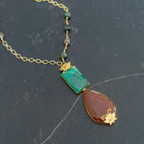Brown Quartz and Malachite stone pendant chain