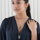 Handcrafted neckpiece made using pearls, silver and amazonite stone