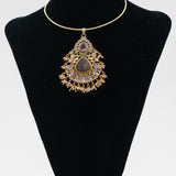 Beautiful pendant embellished with Labradorite stone in the center surrounded with garnet and amethyst on hasli