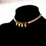 Beautiful dainty neckpiece handcrafted with silver, pearls, kemp stones, and kundan