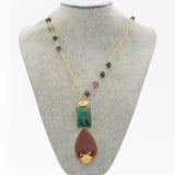 Brown Quartz and Malachite stone pendant chain
