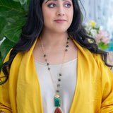 Brown Quartz and Malachite stone pendant chain