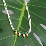 Beautiful dainty neckpiece handcrafted with silver, pearls, kemp stones, and kundan