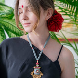 Grey & Gold traditional look statement necklace (Pure Silver)