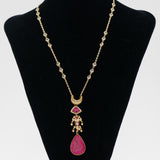 Stunning hot pink agate stone with moon figure pendant chain