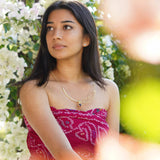 Gold-plated Necklace with Amazonite and Garnet stone (Ananya Collection)