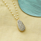 Dainty neckpiece handcrafted with pearls, silver, and laced agate stone