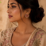 Moon Pearl Earring Set With Studded Semi Precious Stone