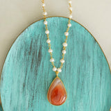Handcrafted dainty neckpiece made with pearls, silver, aventurine stone