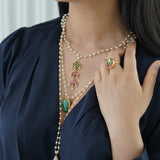 Handcrafted dainty neckpiece made with pearls, silver, aventurine stone