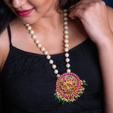 Temple pendant with kemp and semi precious stones on pearls string